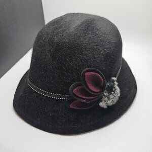 Elegant Black Hat with Burgundy Accents